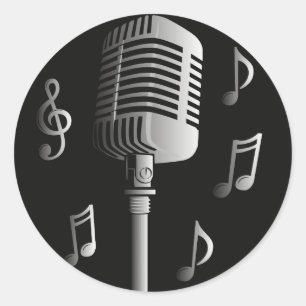 Adesivo Redondo Gravação de música analógica de microfone com grav