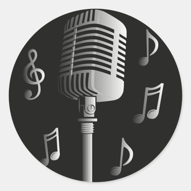 Adesivo Redondo Gravação de música analógica de microfone com grav (Frente)