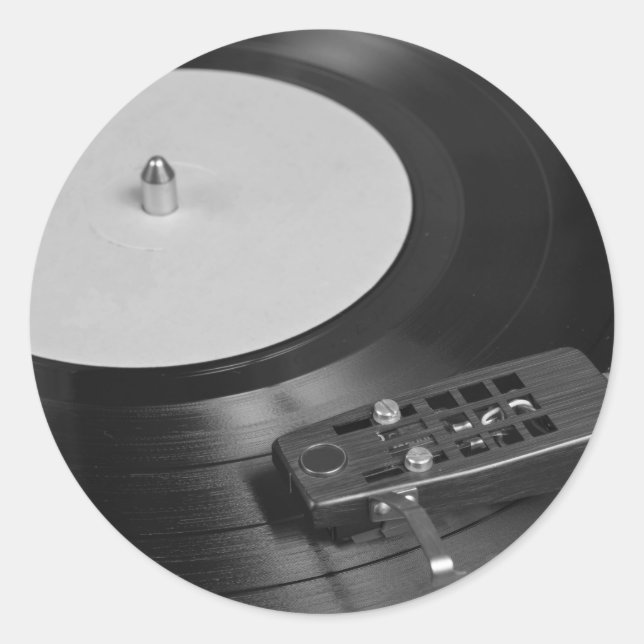 Adesivo Redondo Gravação de vinil reproduzindo em uma visão geral  (Frente)