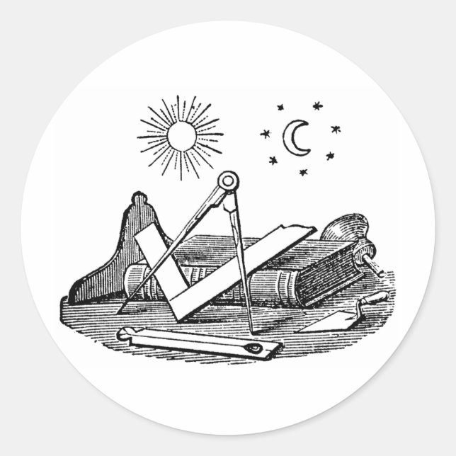 Adesivo Redondo Gravação masônica G Kenning Blockcut do século 19 (Frente)