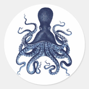 Adesivo Redondo Gravação Octopus Kraken vintage