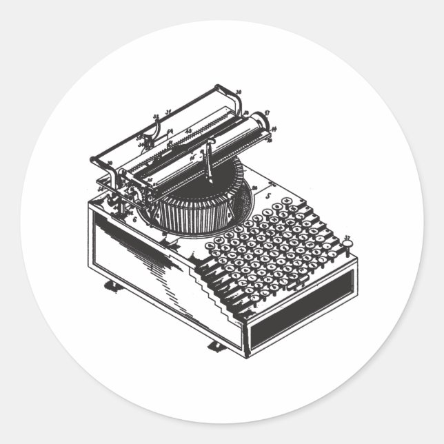 Adesivo Redondo Gravador - Tipo Máquina de Escrevendo - Máquina de (Frente)