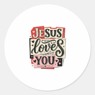 Adesivo Redondo Grave Vintage Jesus Te Ama Tipografia Cristã