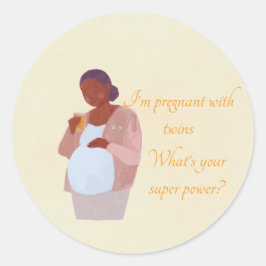 Adesivo Redondo Grávida com Super Energia Gêmea