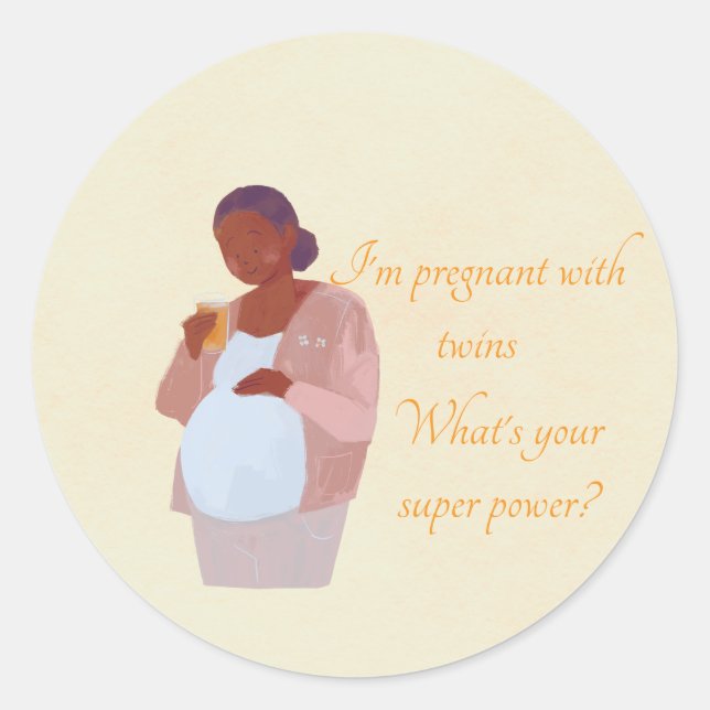 Adesivo Redondo Grávida com Super Energia Gêmea (Frente)