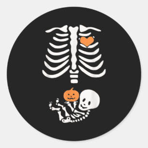 Adesivo Redondo Gravidez de Esqueleto de Halloween Bebê Coração Ge