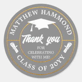 Adesivo Redondo Gray Graduating Class Thank You Grad Cap