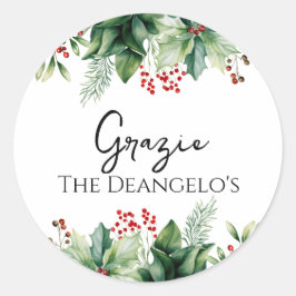 Adesivo Redondo Grazie de Natal Italiano Obrigado