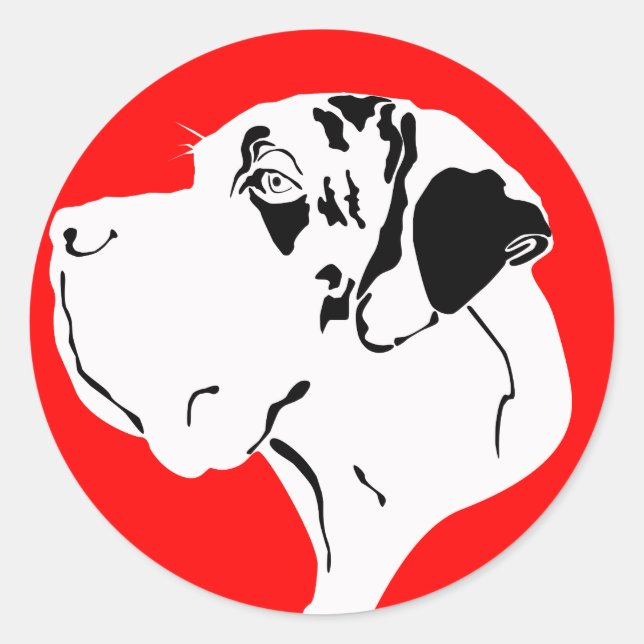 Adesivo Redondo Great Dane Cabeça Grande merle (Frente)