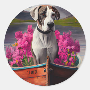 Adesivo Redondo Great Dane em uma Canoa: Uma Aventura Cênica