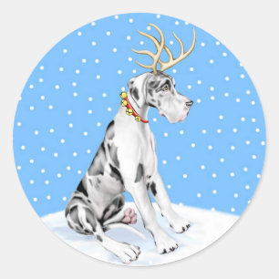 Adesivo Redondo Great Dane Reindeer Christmas Harlequin UC