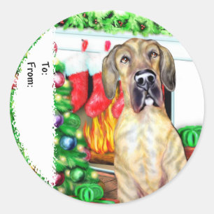 Adesivo Redondo Great Dane Stockings Brindle UC Gift Tags