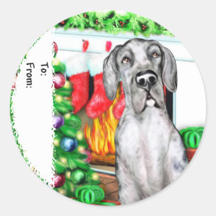 Adesivo Redondo Great Dane Stockings Merle UC Gift Tags