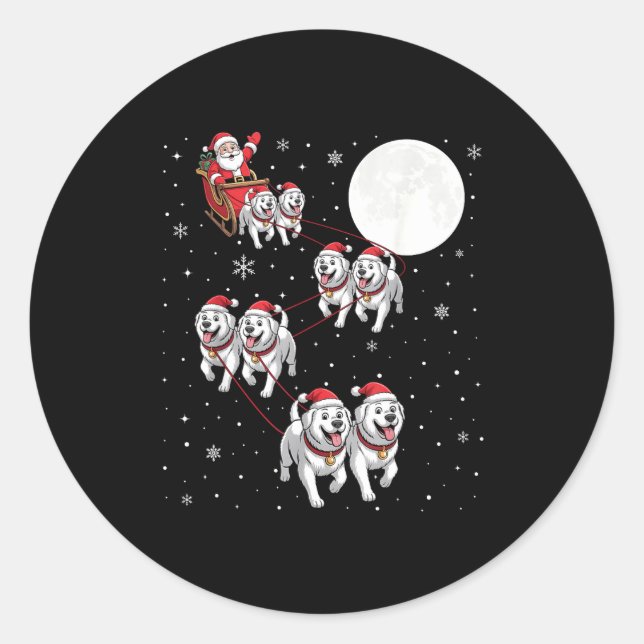 Adesivo Redondo Great Pyrenees Dog Xmas Pajama Matching Santa Clau (Frente)