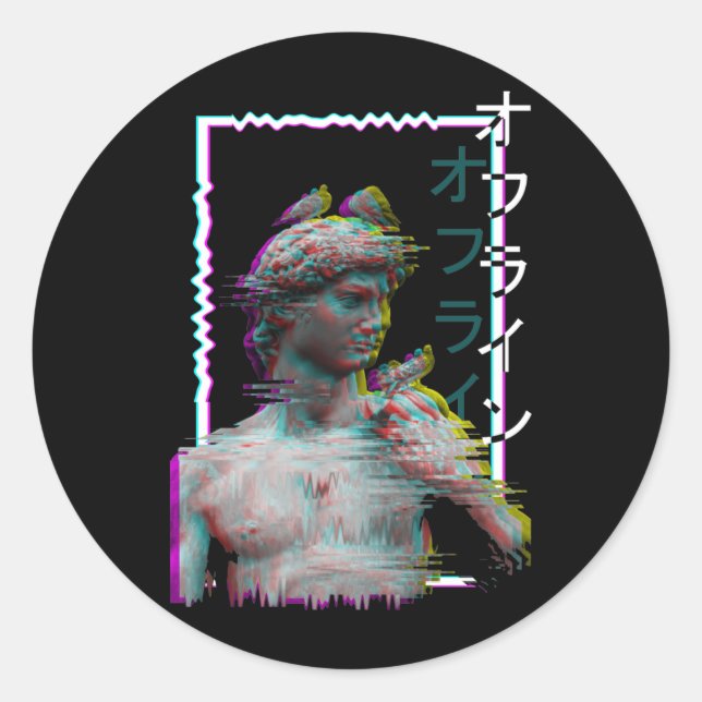 Adesivo Redondo Grécia - Antiga Onda de Vaporwave Sinthwave (Frente)