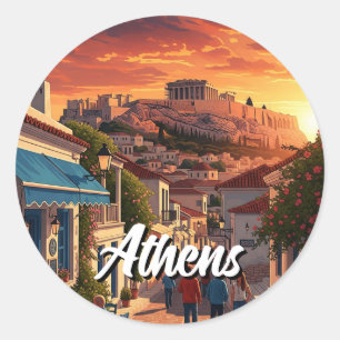 Adesivo Redondo Grécia de Atenas Plaka