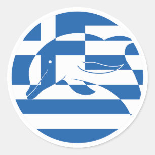 Adesivo Redondo Grécia Golfinho Comum Bandeira Nacional Grega