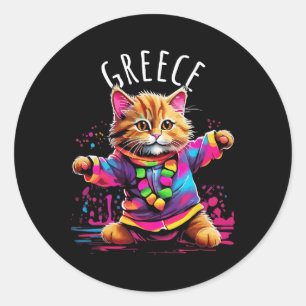 Adesivo Redondo Grécia Quirky Funny Cute Colorir Cat Desi