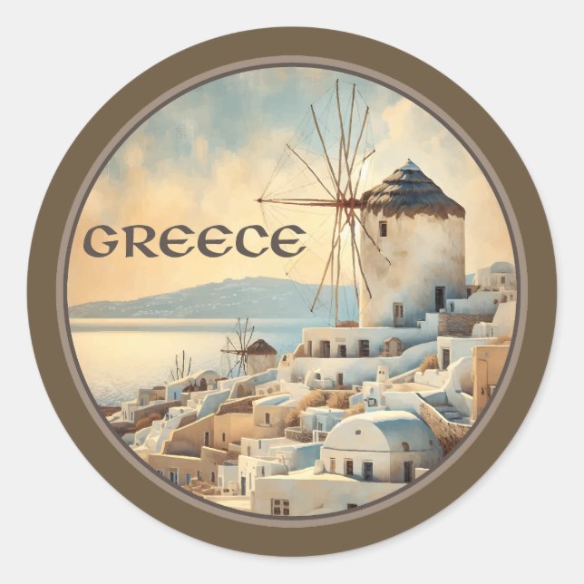 Adesivo Redondo Grécia Windmills de Mykonos (Frente)
