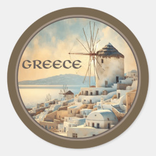 Adesivo Redondo Grécia Windmills de Mykonos