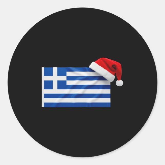 Adesivo Redondo Greek Flag Santa Hat Funny Greece Christmas Holida (Frente)