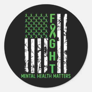 Adesivo Redondo Green American Flag Usa Mental Health Problems