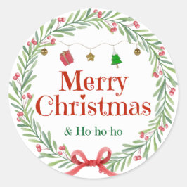 Adesivo Redondo Green and Red Merry Christmas Festive Round Holida