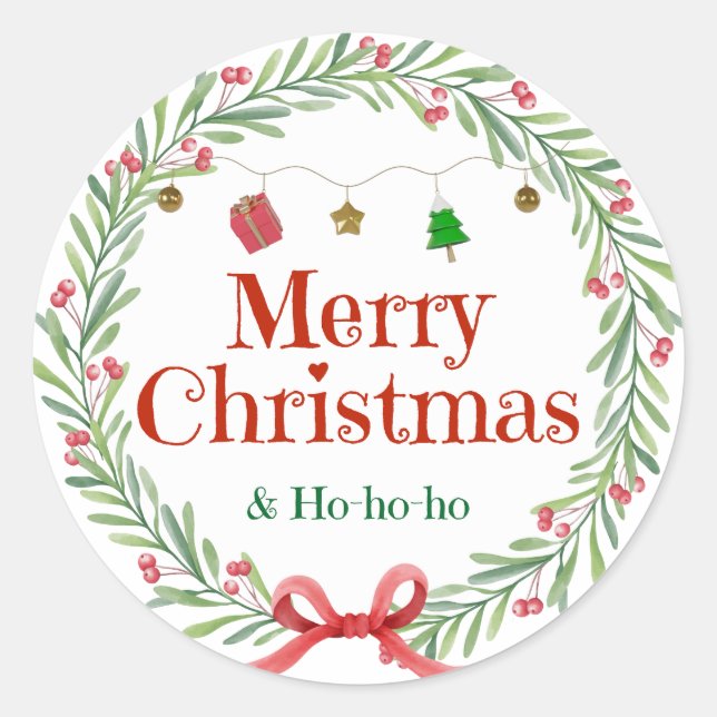 Adesivo Redondo Green and Red Merry Christmas Festive Round Holida (Frente)