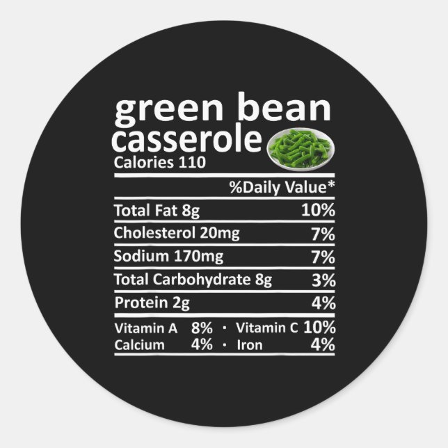 Adesivo Redondo Green Bean Cerole Nutrition Food Facts Funny Thank (Frente)