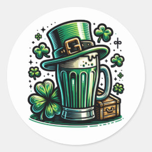 Adesivo Redondo Green Beer e Leprechaun Hat