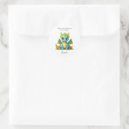 Adesivo Redondo Green Blue Baby Dragon Personalizado Obrigado
