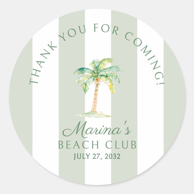 Adesivo Redondo Green Cabana Stripes Palm Beach Club Thank You (Frente)