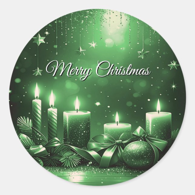 Adesivo Redondo Green Candles Christmas Holiday Sticker (Frente)