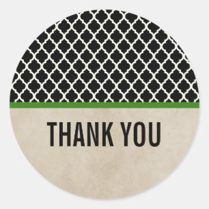 Adesivo Redondo Green Chic Quatrefoil Obrigado Stickers