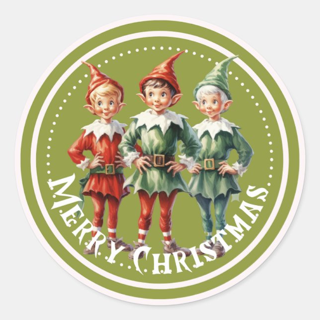 Adesivo Redondo Green Christmas Elves Sticker (Frente)