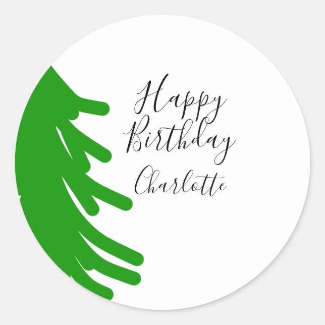 Adesivo Redondo Green Christmas tree happy birthday December winte (Frente)