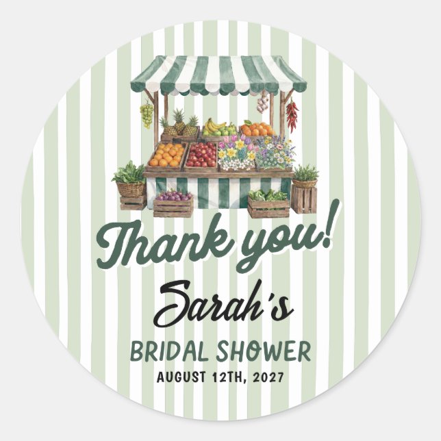 Adesivo Redondo Green Fresh Off The Market Bridal Shower (Frente)