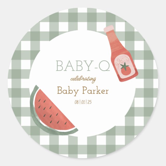 Adesivo Redondo Green Gingham Baby-Q Circular Sticker (Frente)