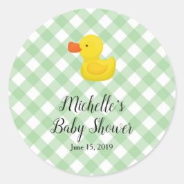 Adesivo Redondo Green Gingham Rubber Duckie Baby Shower 