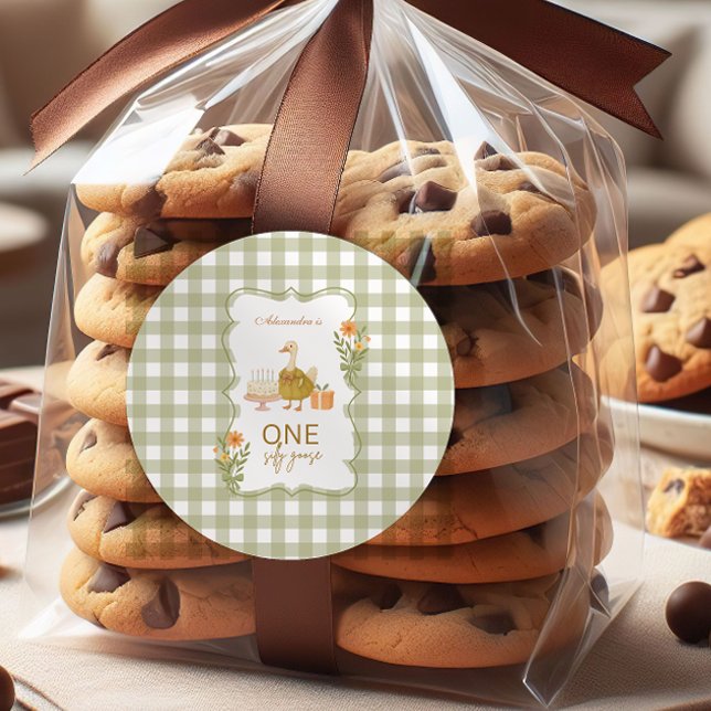 Adesivo Redondo  Green Gingham Silly Goose 1st Birthday (Criador carregado)