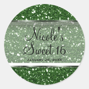 Adesivo Redondo Green Glitter Glam Sweet 16 Custom Party Favor