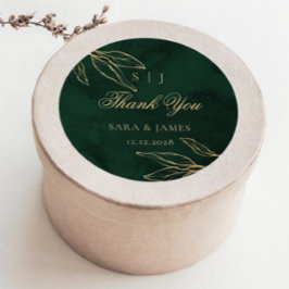 Adesivo Redondo Green Gold Emerald Botanical Wedding Thank you