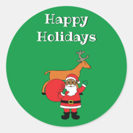 Adesivo Redondo Green Happy Holidays afro-americano Papai Noel
