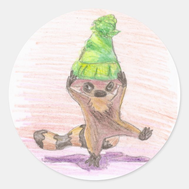 Adesivo Redondo Green Hat Raccoon (Frente)