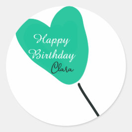 Adesivo Redondo Green heart happy birthday white black balloon kid