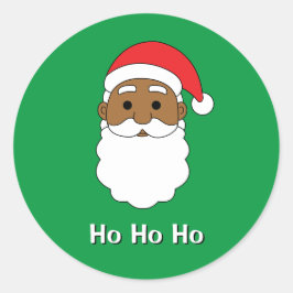 Adesivo Redondo Green Ho Ho Afro-Americana Família Papai Noel