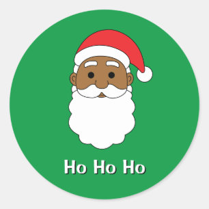 Adesivo Redondo Green Ho Ho Afro-Americana Família Papai Noel