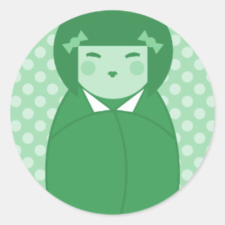 Adesivo Redondo Green Kokeshi Doll Pop Art