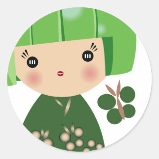 Adesivo Redondo Green Kokeshi Triplet Sticker