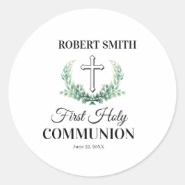 Adesivo Redondo Green leaf first communion 